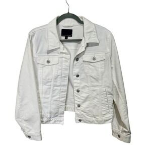 Banana Republic Womens White Denim Trucker Jacket Large 425043-02 Stretch Cotton